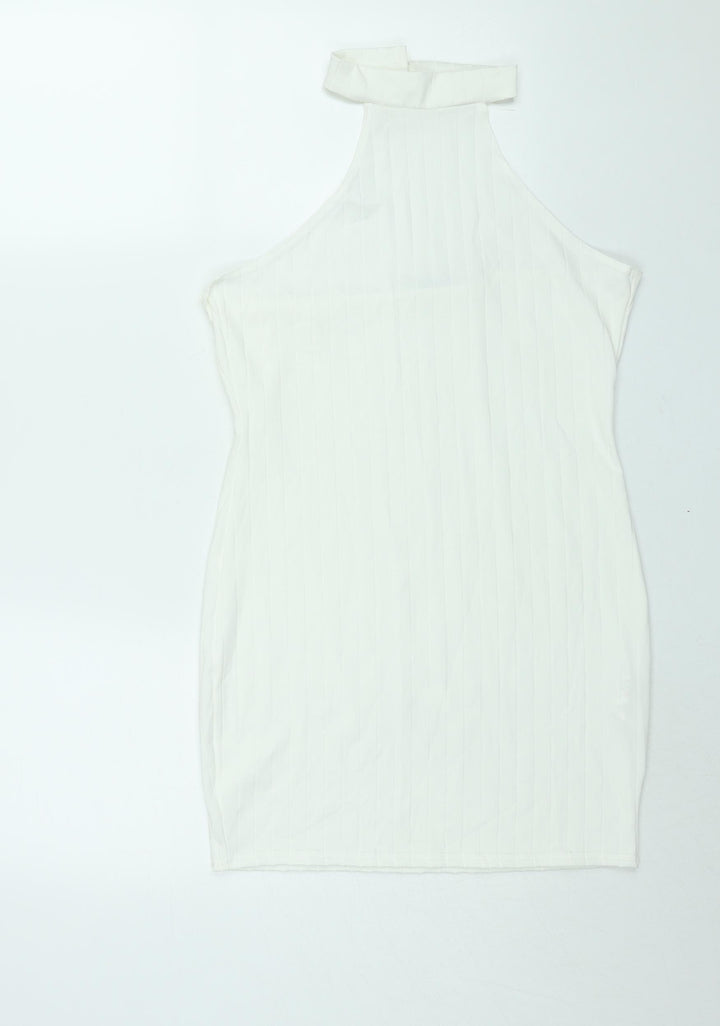 Boohoo Womens White Polyester Bodycon Size 14 Halter Button