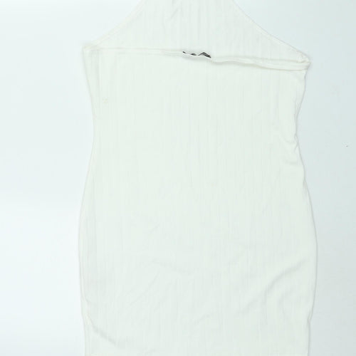 Boohoo Womens White Polyester Bodycon Size 14 Halter Button