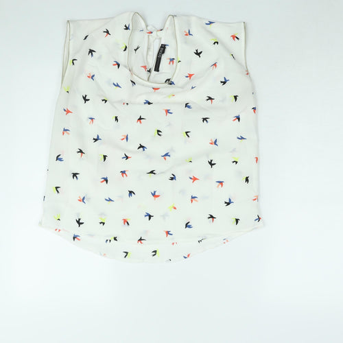 Trend Womens White Geometric Polyester Basic Blouse Size 8 Round Neck