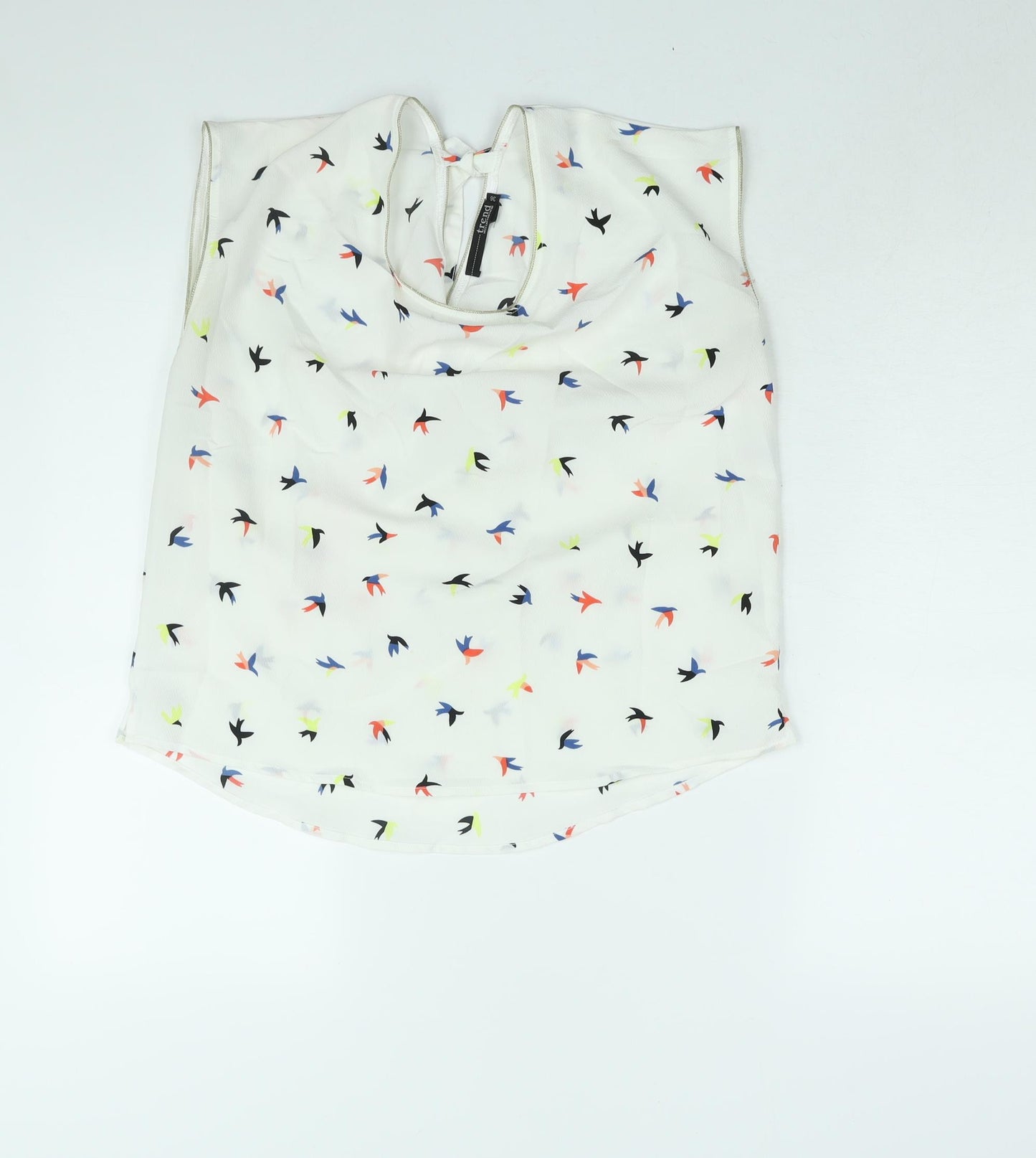 Trend Womens White Geometric Polyester Basic Blouse Size 8 Round Neck