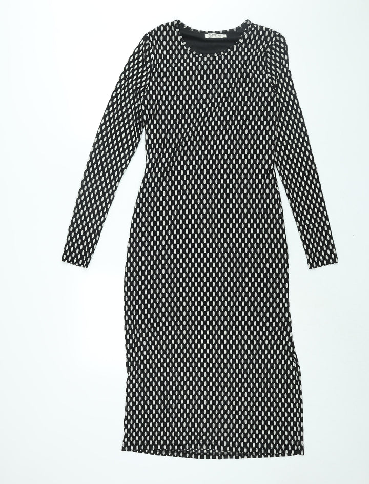 Glamorous Womens Black Plaid Polyester Shift Size 10 Round Neck Pullover