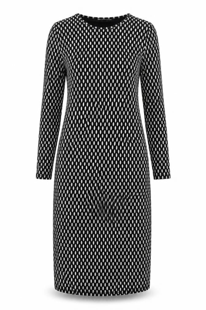 Front view of Glamorous women’s black plaid polyester shift, size UK 10, round neck pullover