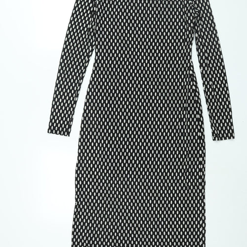 Glamorous Womens Black Plaid Polyester Shift Size 10 Round Neck Pullover
