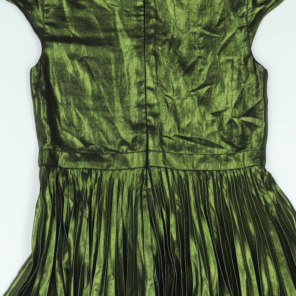 NEXT Girls Green Polyester Fit & Flare Size 8 Years Round Neck Button - Pleated