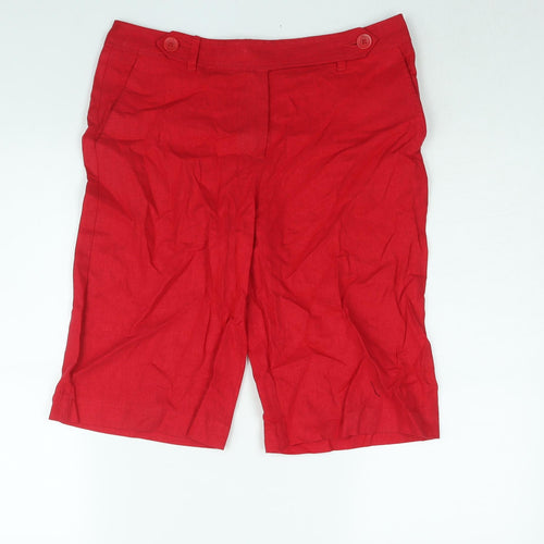 Marks and Spencer Womens Red Linen Bermuda Shorts Size 12 L13 in Regular Zip