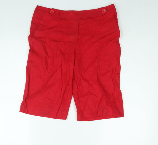 Marks and Spencer Womens Red Linen Bermuda Shorts Size 12 L13 in Regular Zip