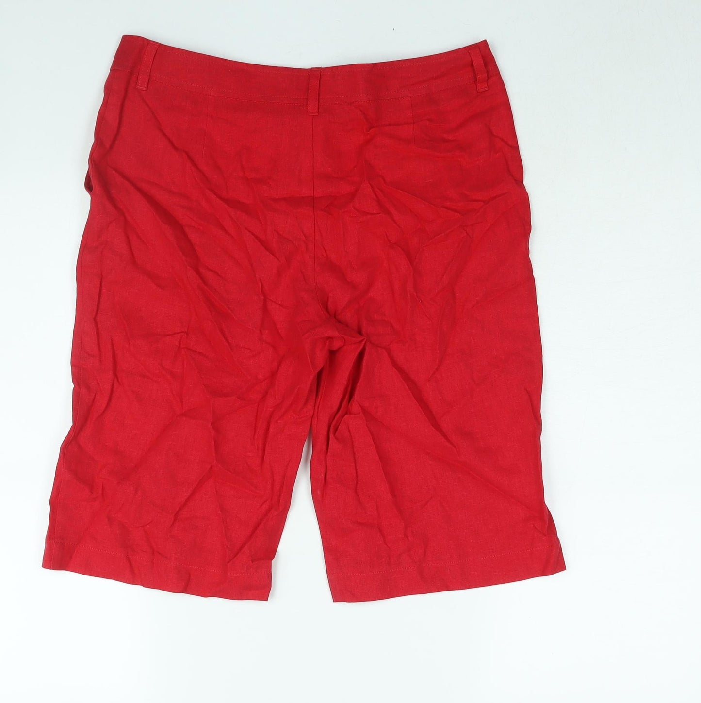 Marks and Spencer Womens Red Linen Bermuda Shorts Size 12 L13 in Regular Zip