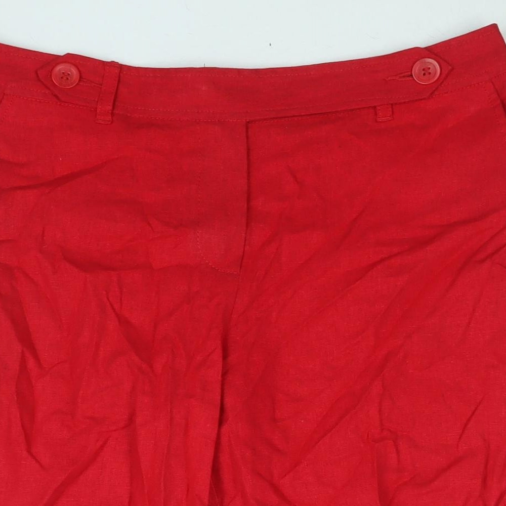 Marks and Spencer Womens Red Linen Bermuda Shorts Size 12 L13 in Regular Zip