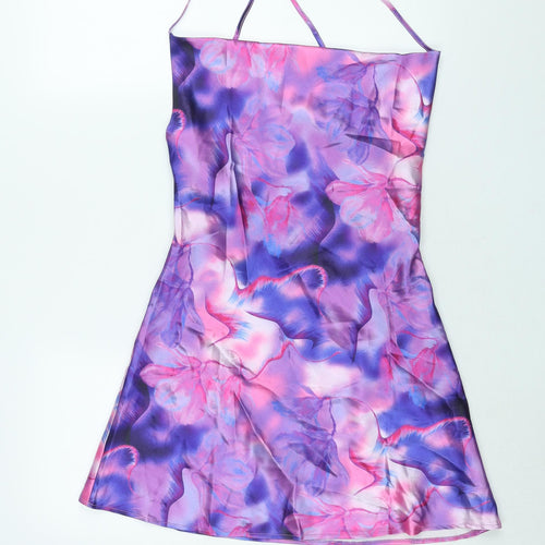 AsYou Womens Purple Tie Dye Polyester Slip Dress Size 10 Cowl Neck Pullover