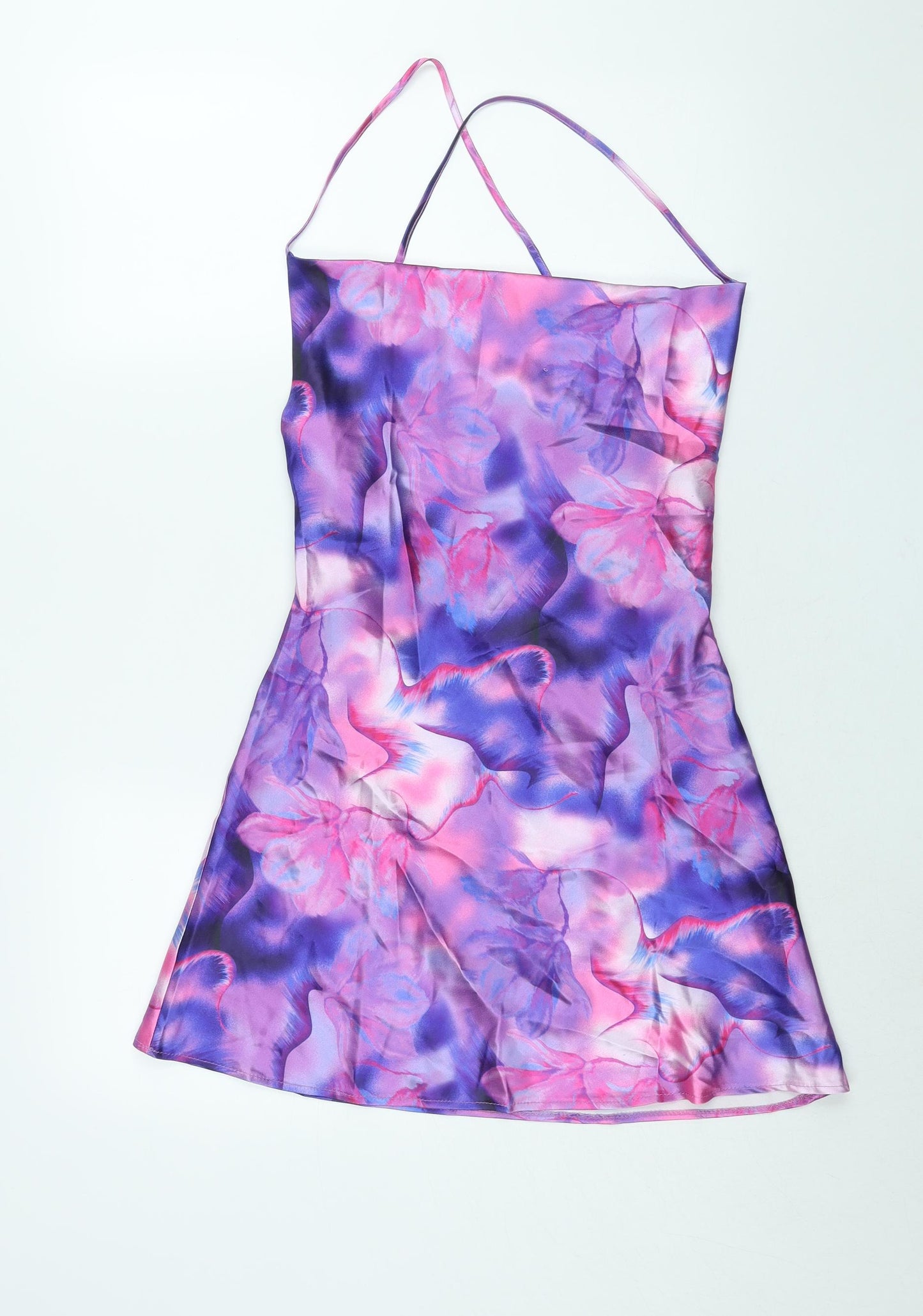 AsYou Womens Purple Tie Dye Polyester Slip Dress Size 10 Cowl Neck Pullover