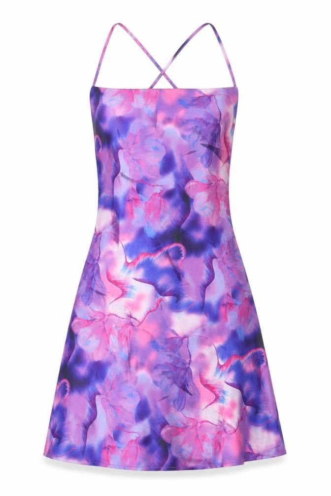 AsYou Womens Purple Tie Dye Polyester Slip Dress Size 10 Cowl Neck Pullover