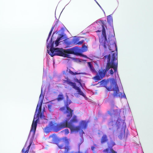 AsYou Womens Purple Tie Dye Polyester Slip Dress Size 10 Cowl Neck Pullover
