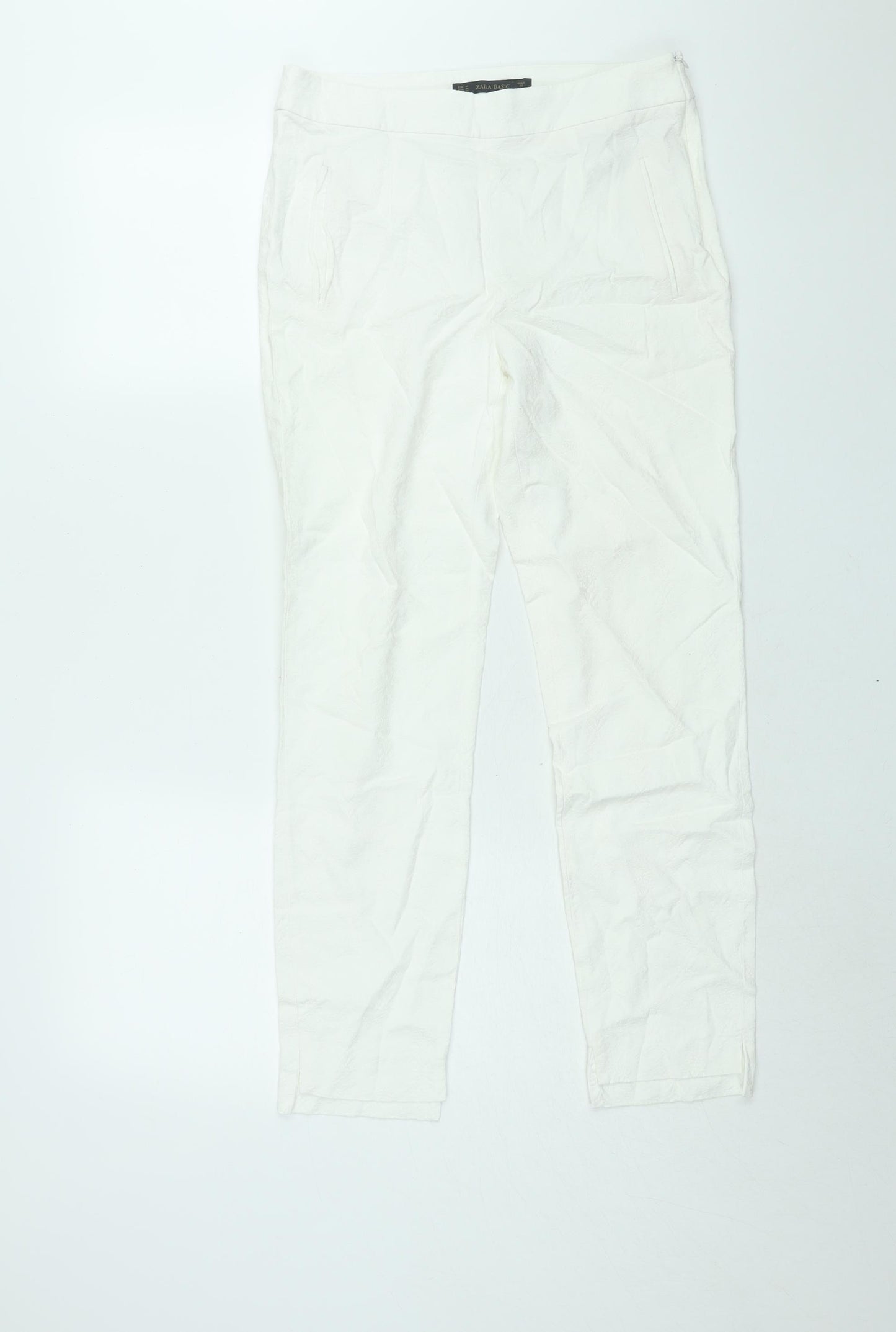 Zara Womens White Cotton Trousers Size M L26 in Regular Zip