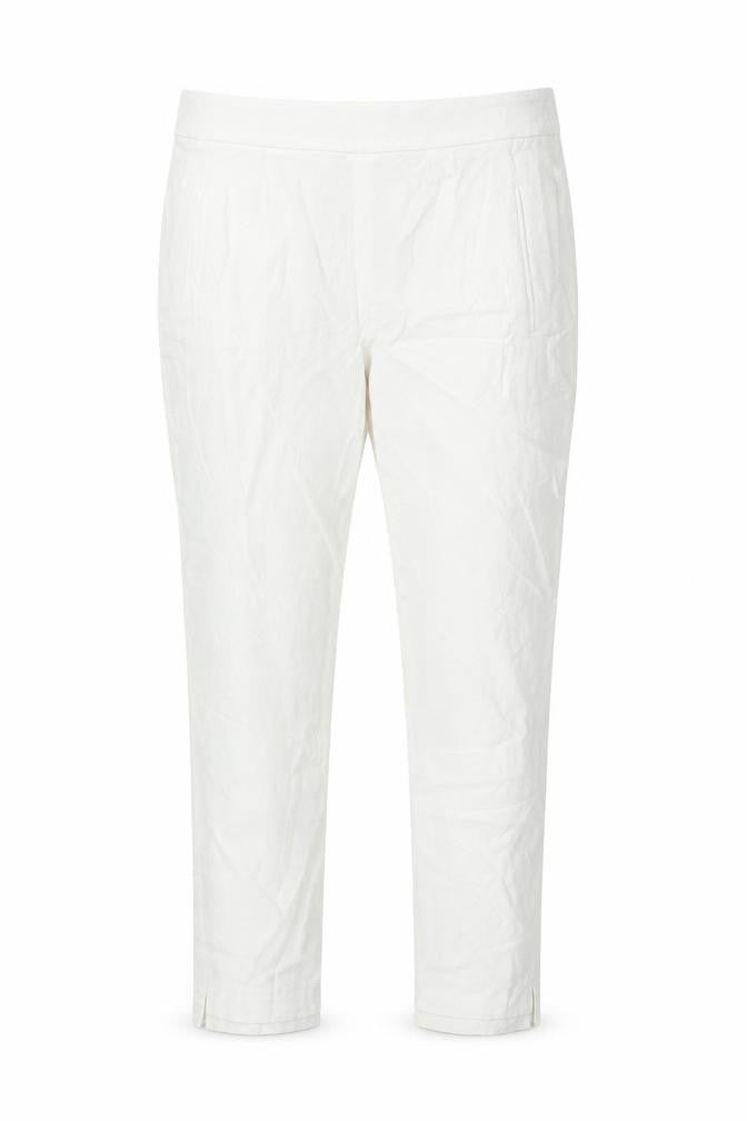 Front view of Zara women’s white cotton trousers, size M, 26-inch leg regular zip