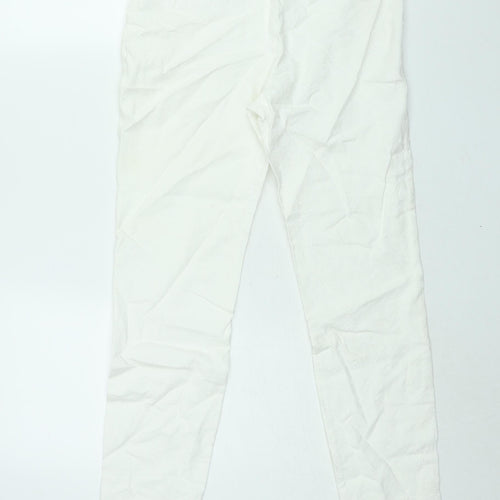 Zara Womens White Cotton Trousers Size M L26 in Regular Zip