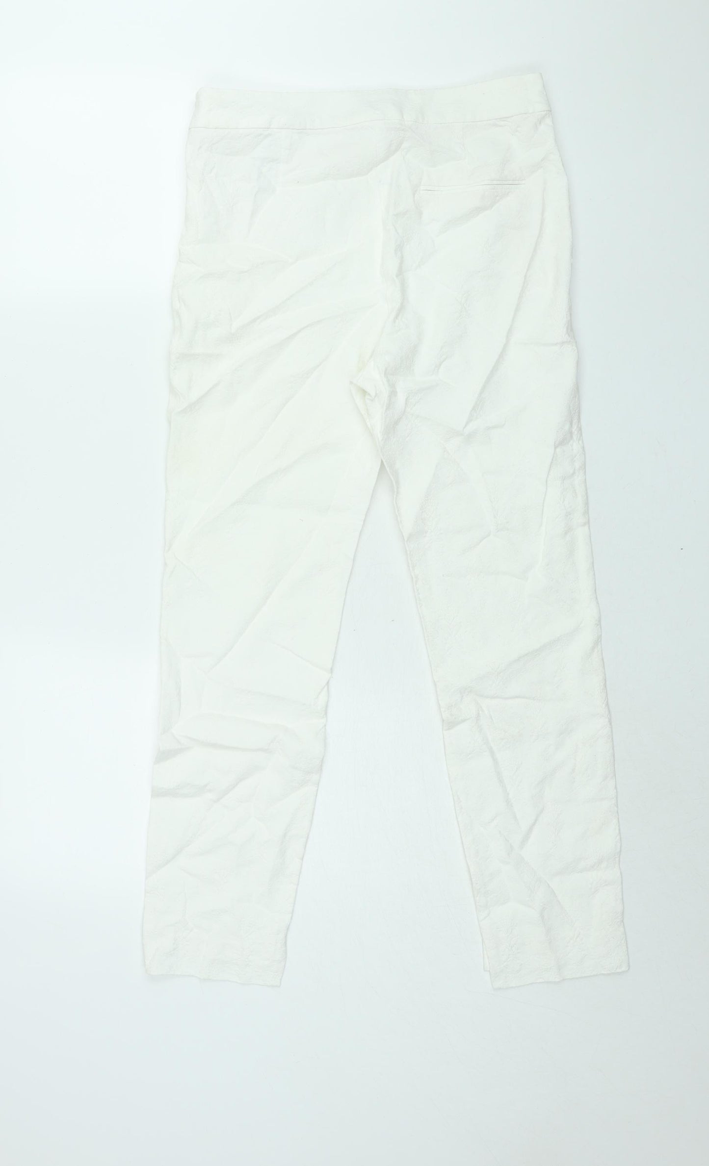 Zara Womens White Cotton Trousers Size M L26 in Regular Zip