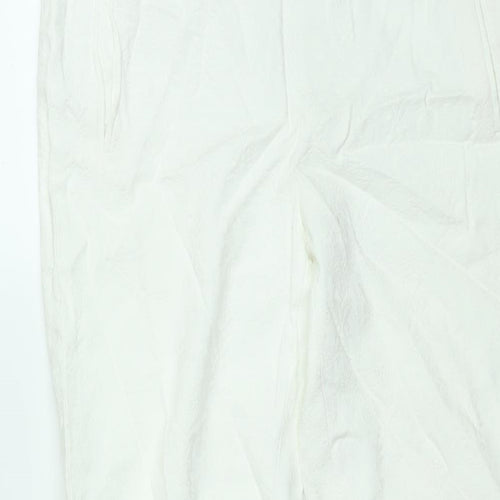 Zara Womens White Cotton Trousers Size M L26 in Regular Zip