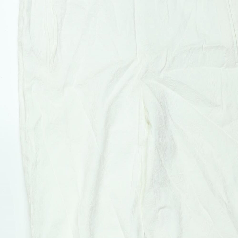 Zara Womens White Cotton Trousers Size M L26 in Regular Zip