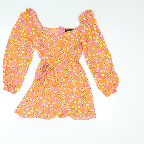 ASOS Womens Multicoloured Geometric Viscose A-Line Size 6 Sweetheart Zip - Floral Check Print