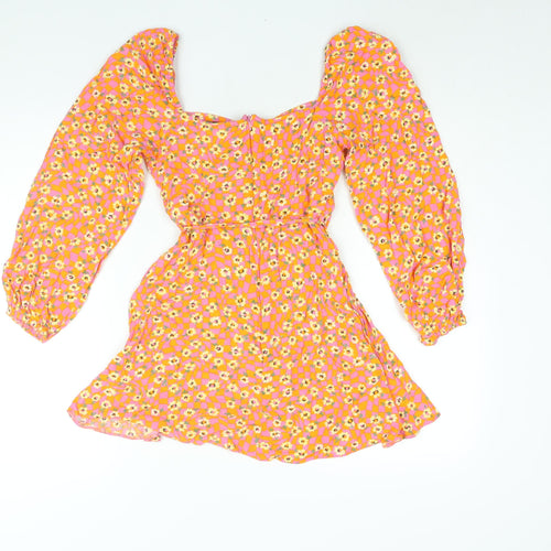 ASOS Womens Multicoloured Geometric Viscose A-Line Size 6 Sweetheart Zip - Floral Check Print