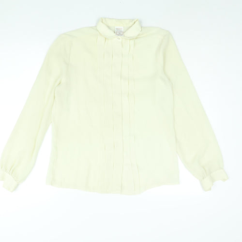 Keynote Womens Ivory Polyester Basic Blouse Size 12 Collared