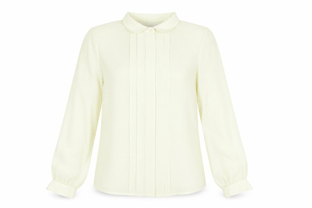 Front view of Keynote women’s ivory polyester basic blouse, size UK 12, collared