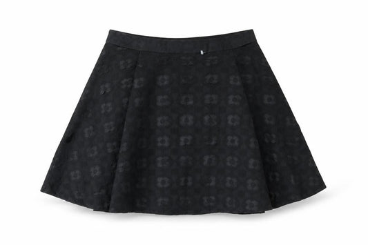 Front view of Jack Wills women’s black cotton flare skirt, size UK 8, zip