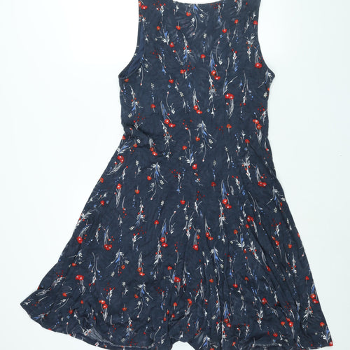 Classic Womens Black Floral Cotton Shift Size 14 Round Neck Pullover