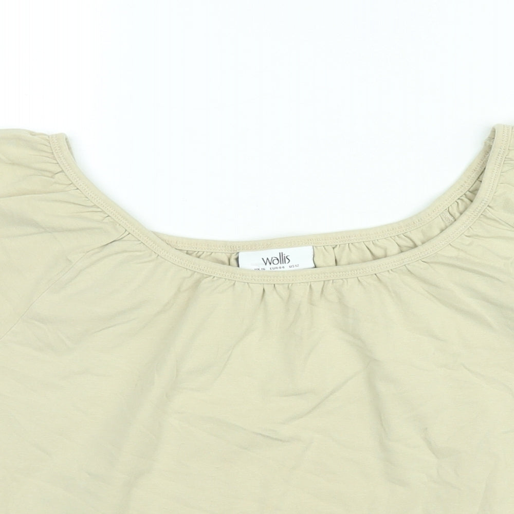 Wallis Womens Beige Cotton Basic Blouse Size 16 Boat Neck