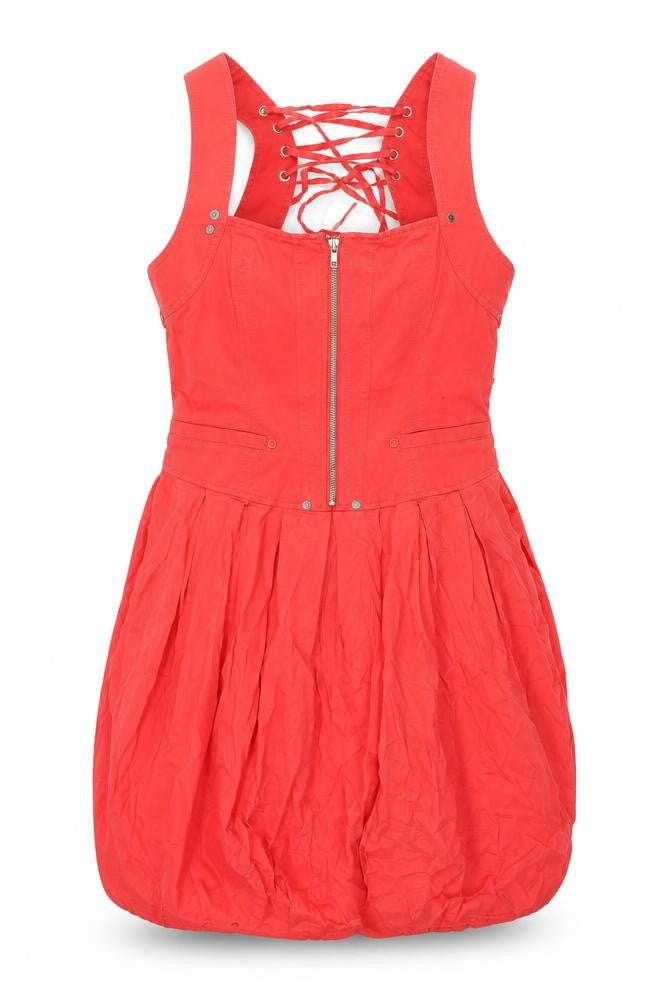 River Island Womens Pink Cotton Shift Size 12 Square Neck Zip - Lace Up Back