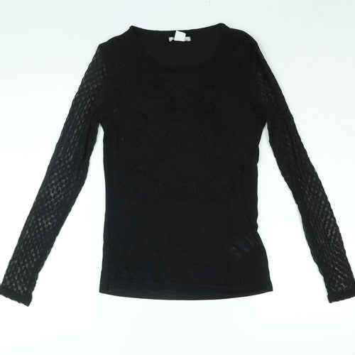 H&M Womens Black Polyester Basic Blouse Size S Round Neck - Lace
