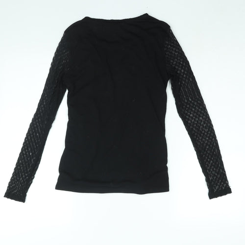 H&M Womens Black Polyester Basic Blouse Size S Round Neck - Lace
