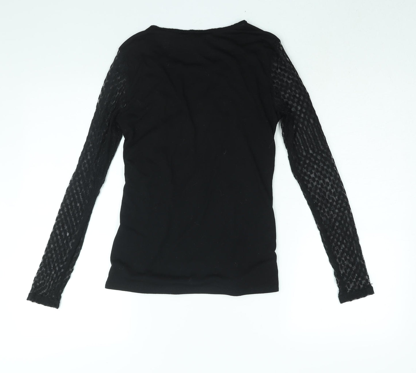 H&M Womens Black Polyester Basic Blouse Size S Round Neck - Lace