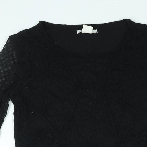 H&M Womens Black Polyester Basic Blouse Size S Round Neck - Lace