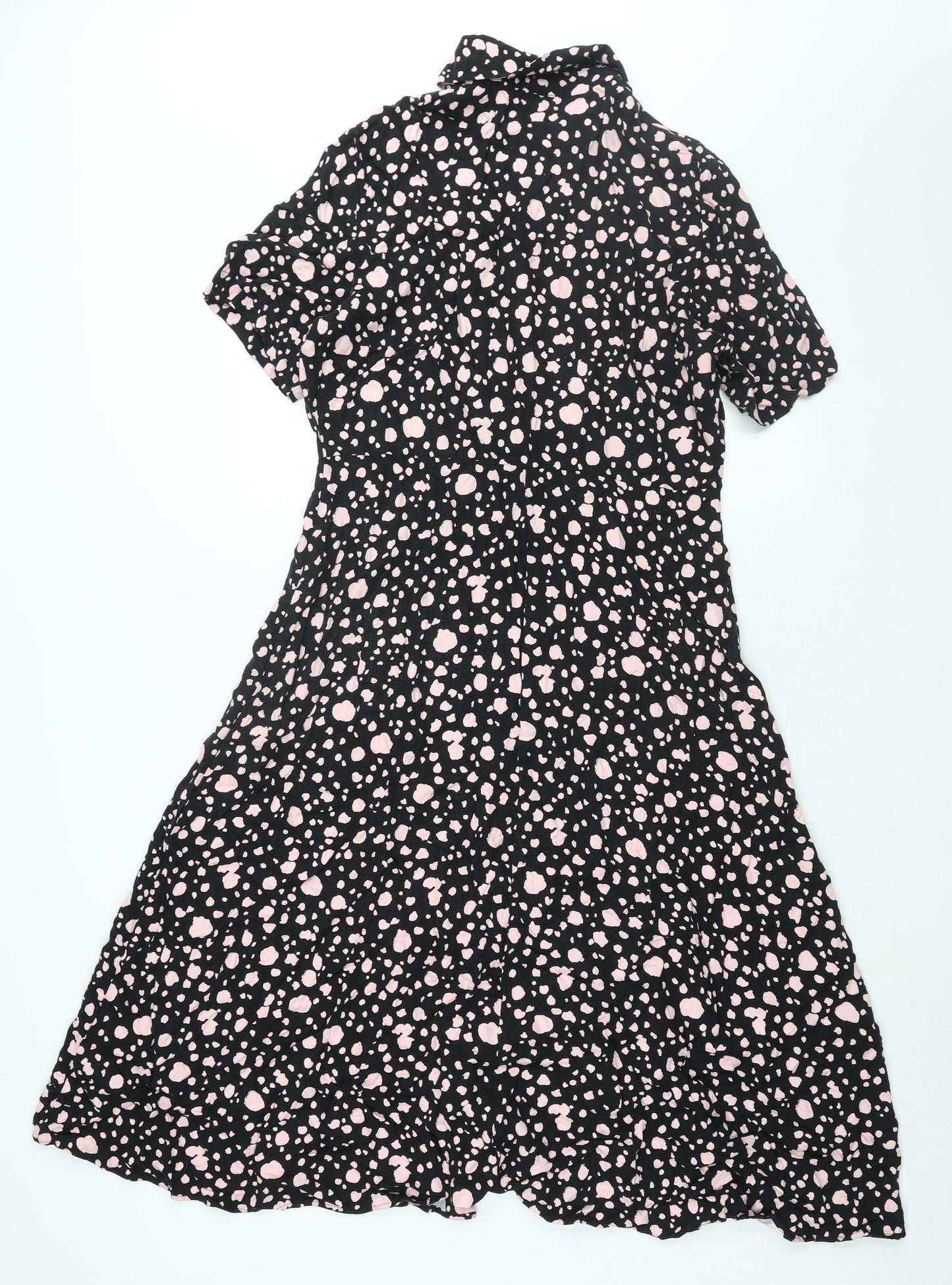 Marks and Spencer Womens Black Geometric Viscose Shift Size 14 Collared Button