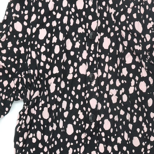 Marks and Spencer Womens Black Geometric Viscose Shift Size 14 Collared Button