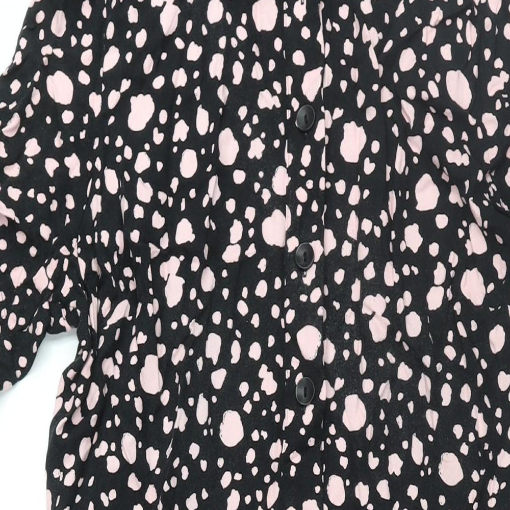 Marks and Spencer Womens Black Geometric Viscose Shift Size 14 Collared Button