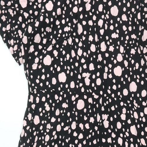 Marks and Spencer Womens Black Geometric Viscose Shift Size 14 Collared Button