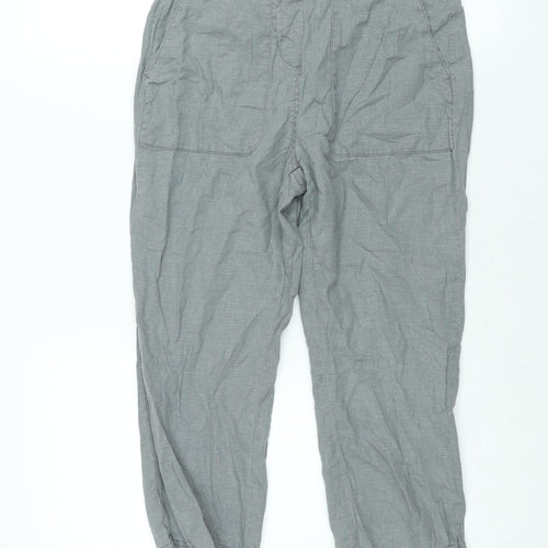 Bonmarché Womens Grey Linen Carpenter Trousers Size 10 L20 in Regular - Elasticated Waist