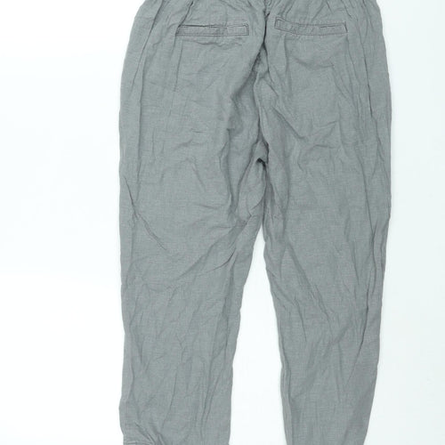 Bonmarché Womens Grey Linen Carpenter Trousers Size 10 L20 in Regular - Elasticated Waist