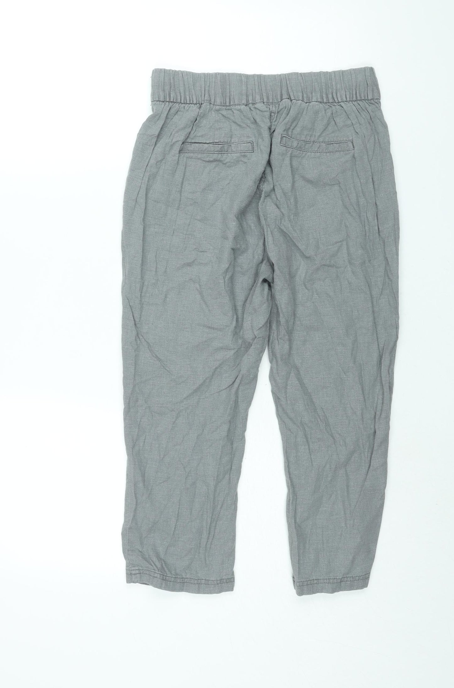 Bonmarché Womens Grey Linen Carpenter Trousers Size 10 L20 in Regular - Elasticated Waist