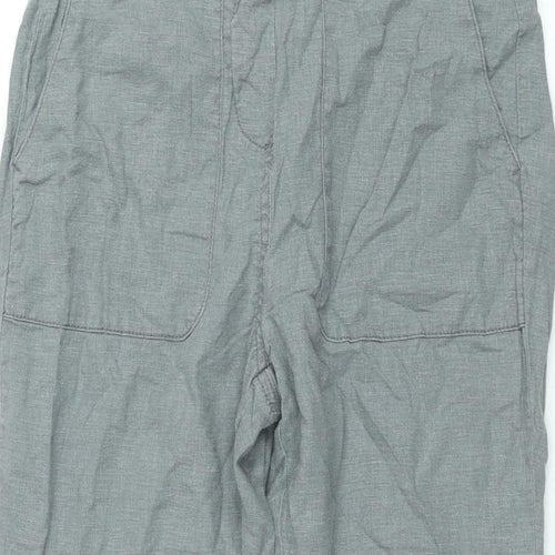 Bonmarché Womens Grey Linen Carpenter Trousers Size 10 L20 in Regular - Elasticated Waist