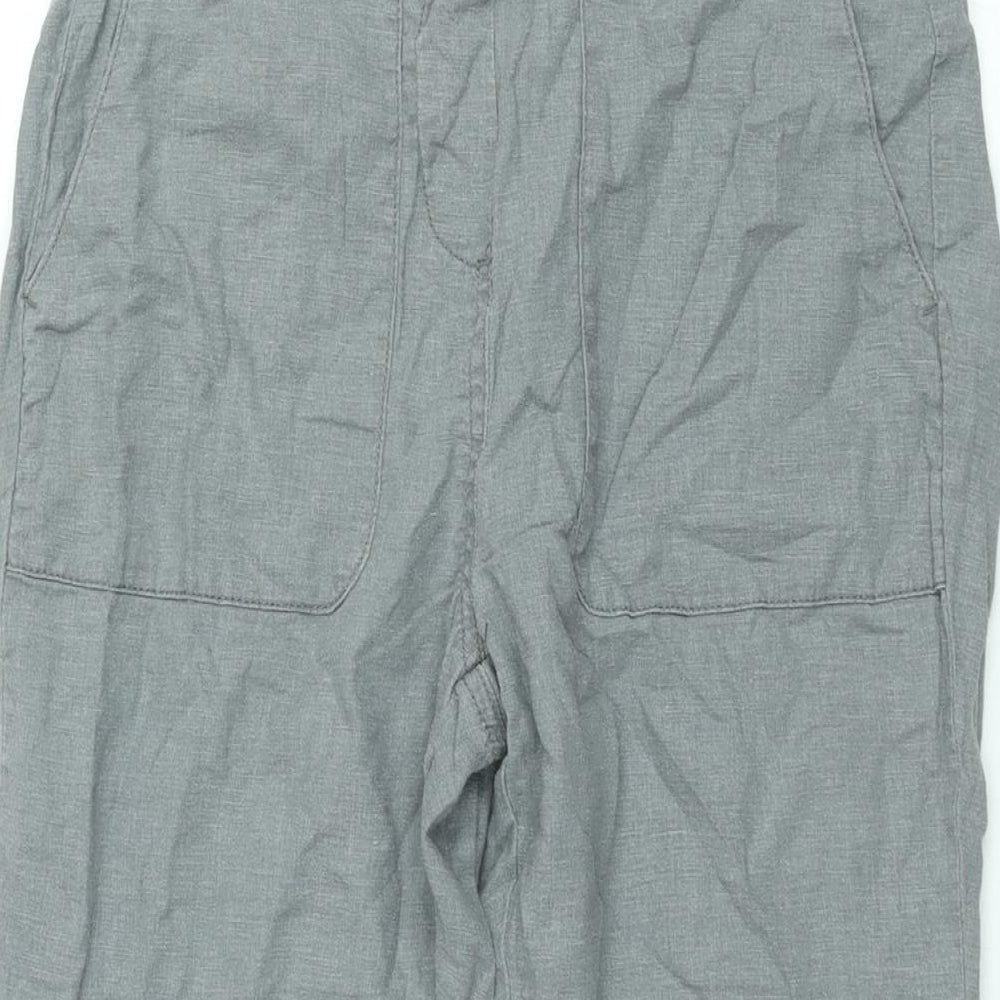 Bonmarché Womens Grey Linen Carpenter Trousers Size 10 L20 in Regular - Elasticated Waist