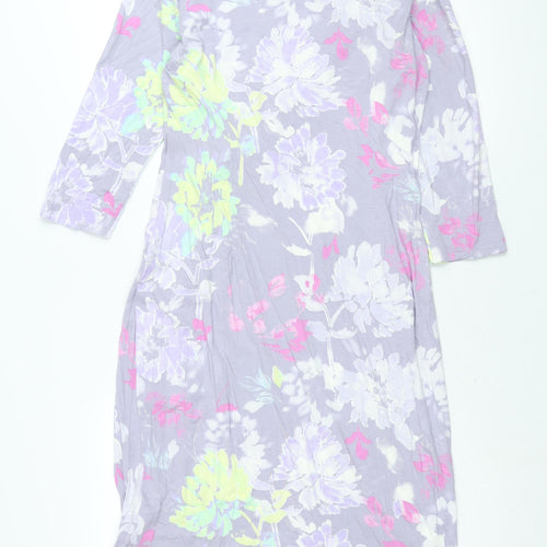 Classic Womens Purple Floral Viscose Shift Size 14 Boat Neck Pullover - Twist Detail