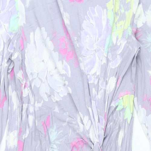 Classic Womens Purple Floral Viscose Shift Size 14 Boat Neck Pullover - Twist Detail
