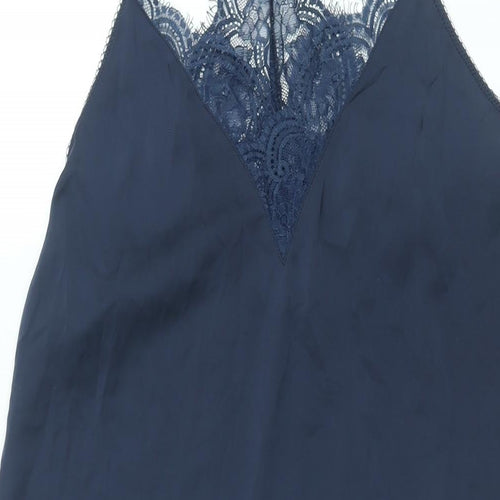 NEXT Womens Blue Solid Polyester Cami Dress Size 8 - Lace Trim
