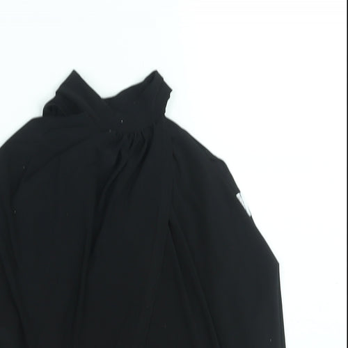 PRETTYLITTLETHING Womens Black Polyester Cropped Blouse Size 4 Mock Neck