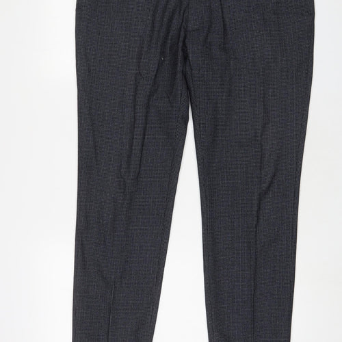 Marks and Spencer Mens Grey Herringbone Polyester Trousers Size 38 in L29 in Regular Zip - Short Leg, Pockets