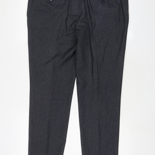 Marks and Spencer Mens Grey Herringbone Polyester Trousers Size 38 in L29 in Regular Zip - Short Leg, Pockets