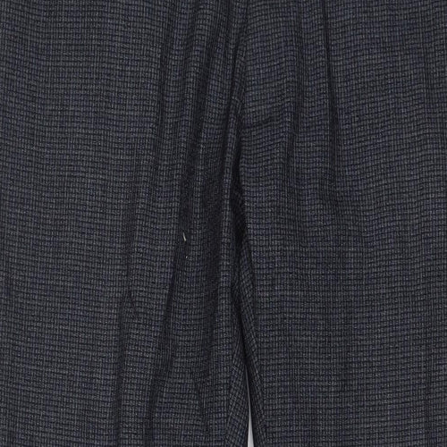 Marks and Spencer Mens Grey Herringbone Polyester Trousers Size 38 in L29 in Regular Zip - Short Leg, Pockets